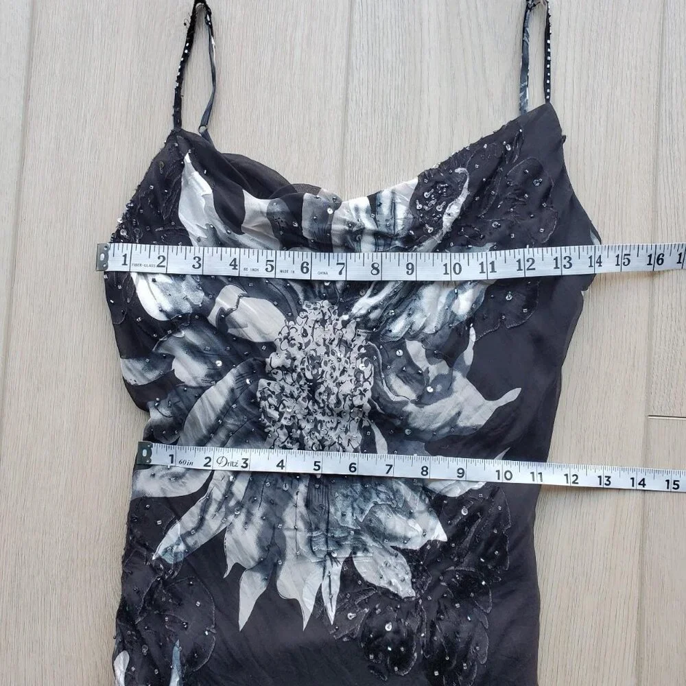 Cache Silk Blend Sleeveless Midi Beaded Dress Asymmetrical Hem - Picture 3 of 10